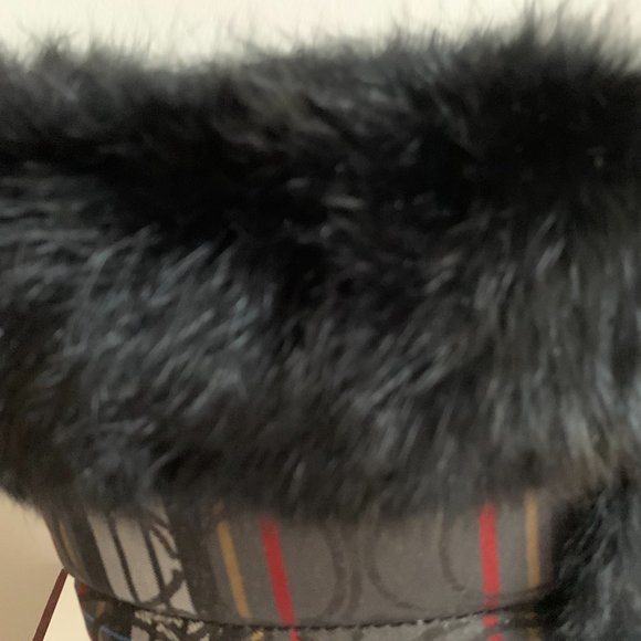 COACH JENNIE SIGNATURE "C" PLAID WITH RABBIT FUR TRIM BOOTIE BOOTS - Picture 9 of 12